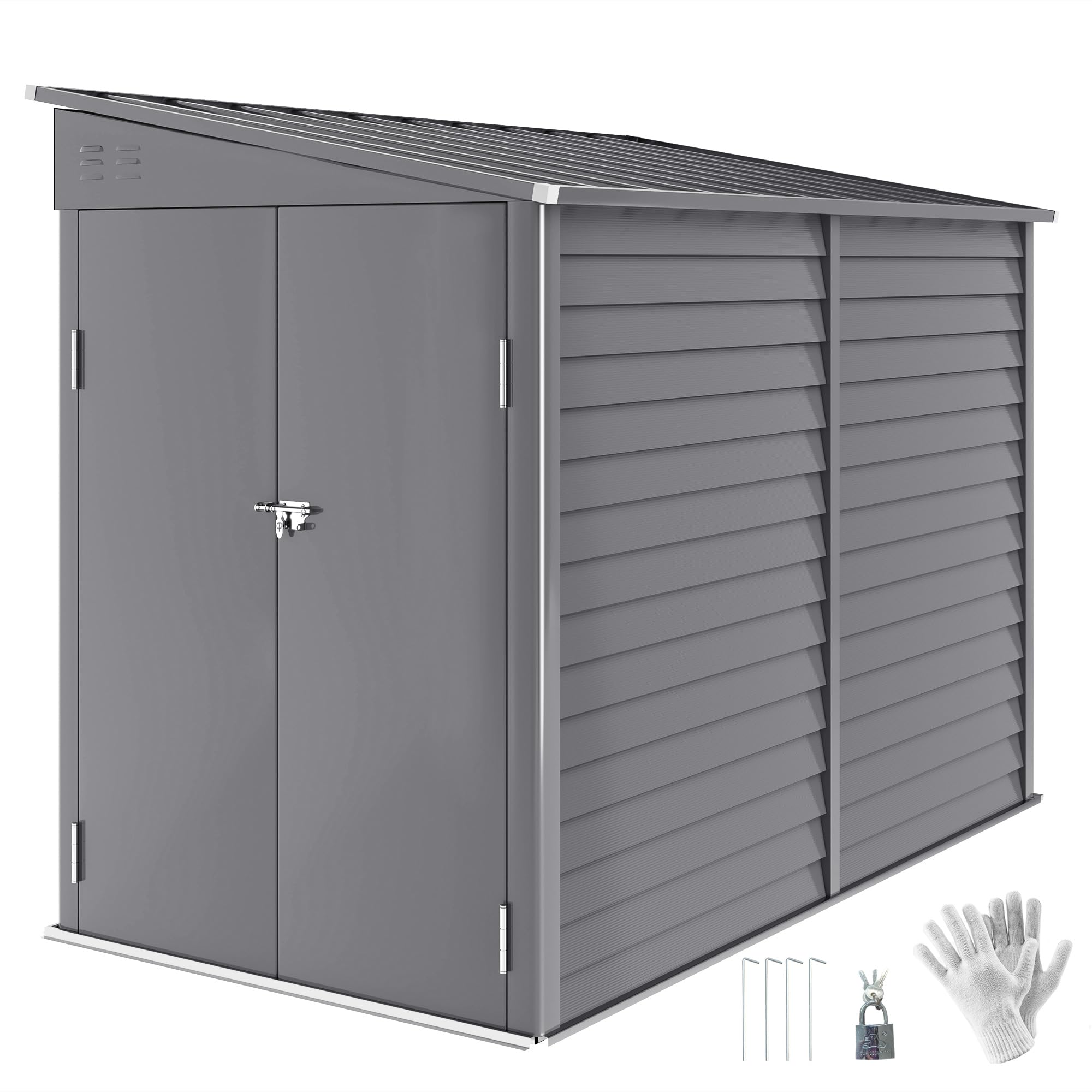 Outsunny Grey 5 X 9Ft Galvanised Metal Garden Shed With Foundation Kit