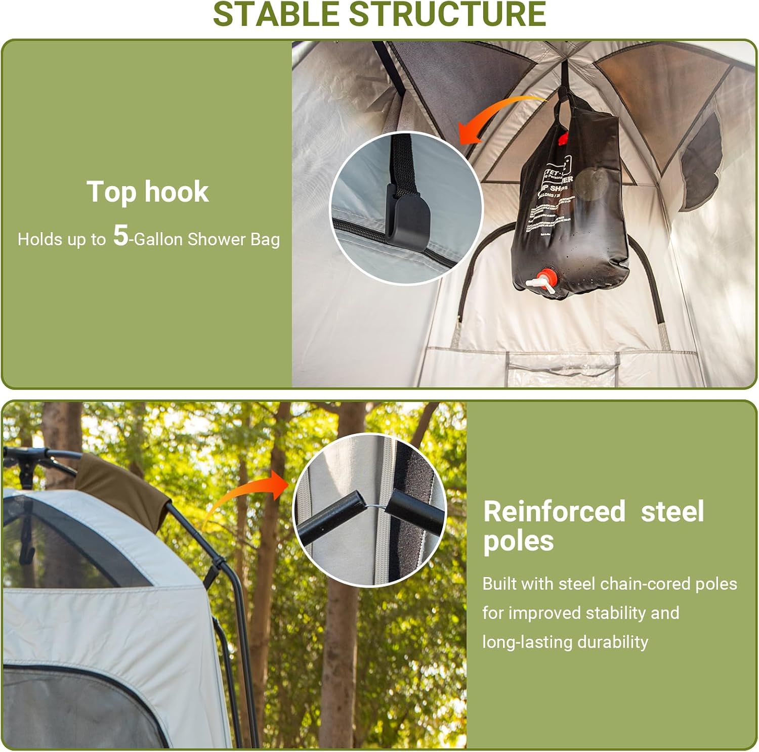 Portable Camping Shower Tent - 7.5FT Privacy Shelter Changing Room - Outdoor Waterproof Toilet Tent Easy Setup for Camping Fishing Dressing Shower (Coffee)
