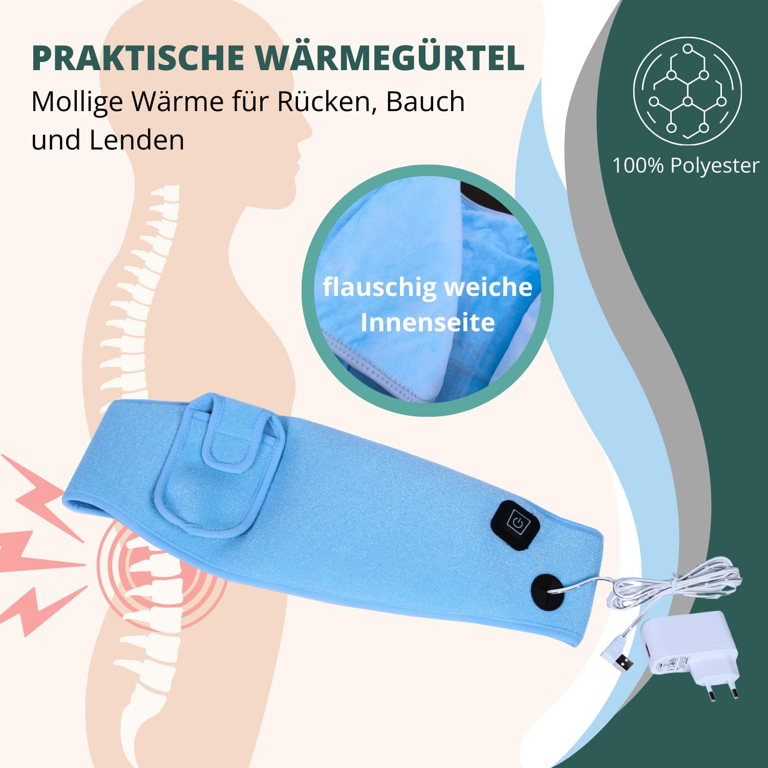 Syntrox Wärmegürtel für Nieren mit USB Douglas | Nierenwärmer | Bauchgürtel, verschiedene Temperaturstufen, 110 Watt, Wärmebehandlung, Schmerztherapie, Heizkissen