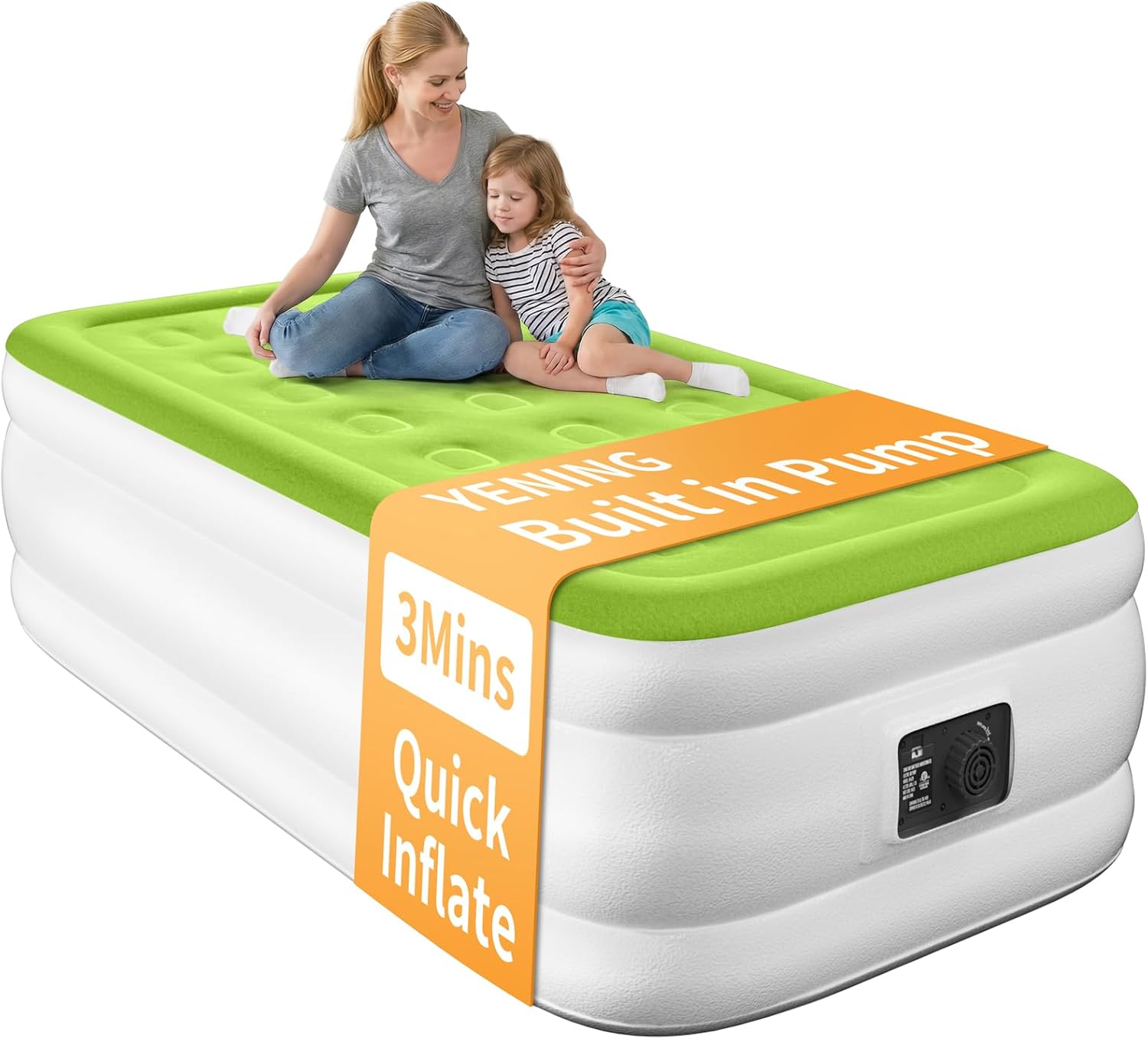YENING Twin Size Air Mattress with Built in Pump Raised Single Inflatable Bed Blow up Mattressith Camping Airbed 18 Inch Tall
