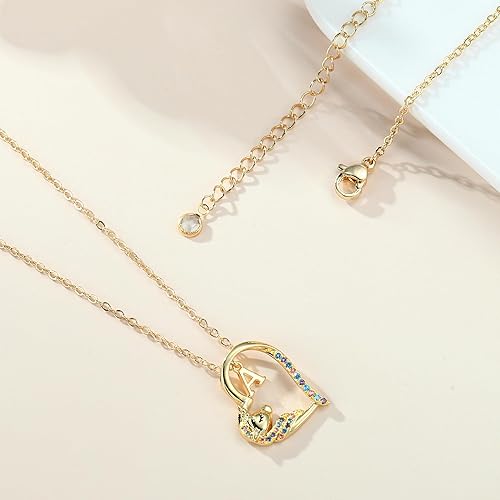 Miniatura 6 de Anoup Collar con inicial de unicornio, chapado en oro de 14 quilates, hipoalergénico con circonita cúbica, colgante de diamante simulado, joyería