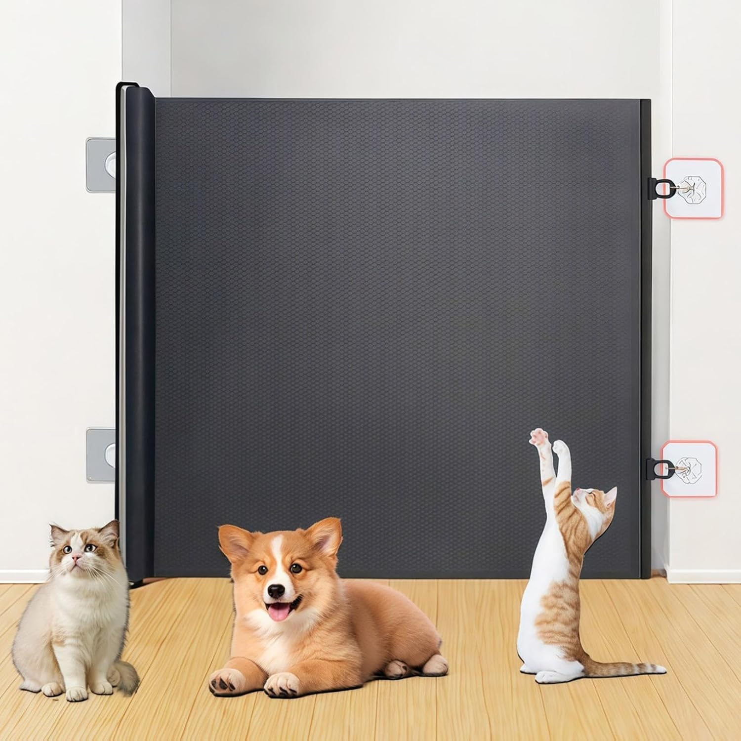 Retractable Gate, No-Drill Extra Wide Design (Up to 52"), Reinforced Mesh Safety Barrier for Stairs, Hallways and Doorways, Indoor/Outdoor Use (Black, Large) - Image 3