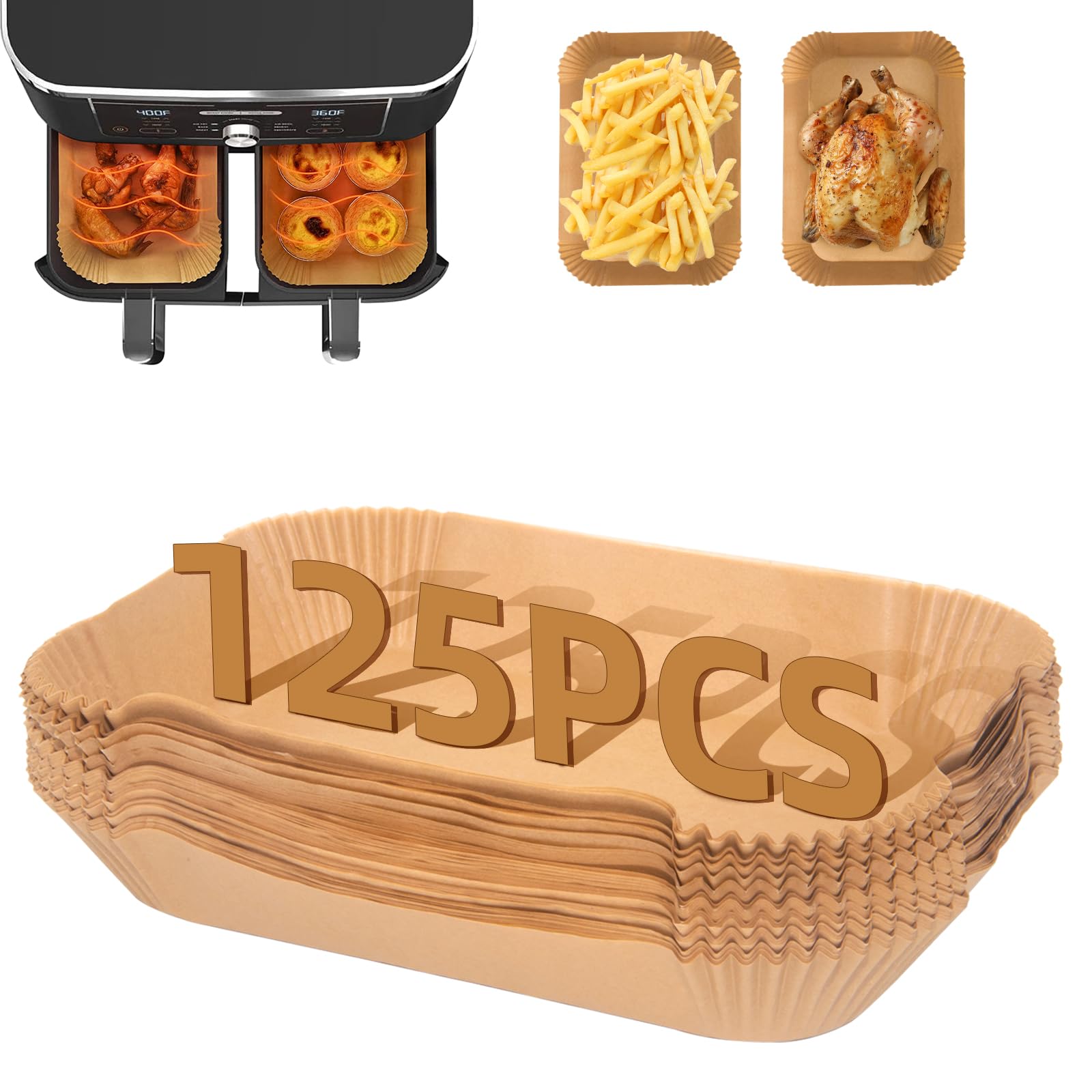 FIFHEN 125PC Air Fryer Liners, Air Fryer Paper Liners Disposable for Ninja Dual, Air Fryer Accessories Compatible with Ninja AF300UK AF400UK, Salter, Tower, Keplin, Other Dual Zone Air Fryer