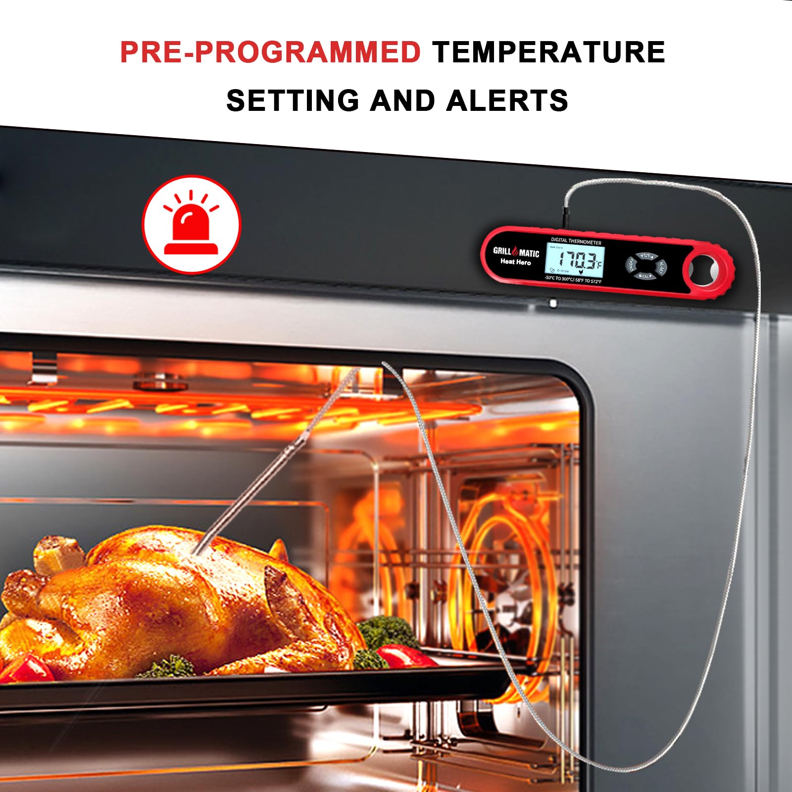 Heat Hero - Termómetro digital de lectura instantánea para cocinar y hornear con luz de fondo, función de sujeción e imán para cocina, carne de res, parrilla, barbacoa, dulces y pavo