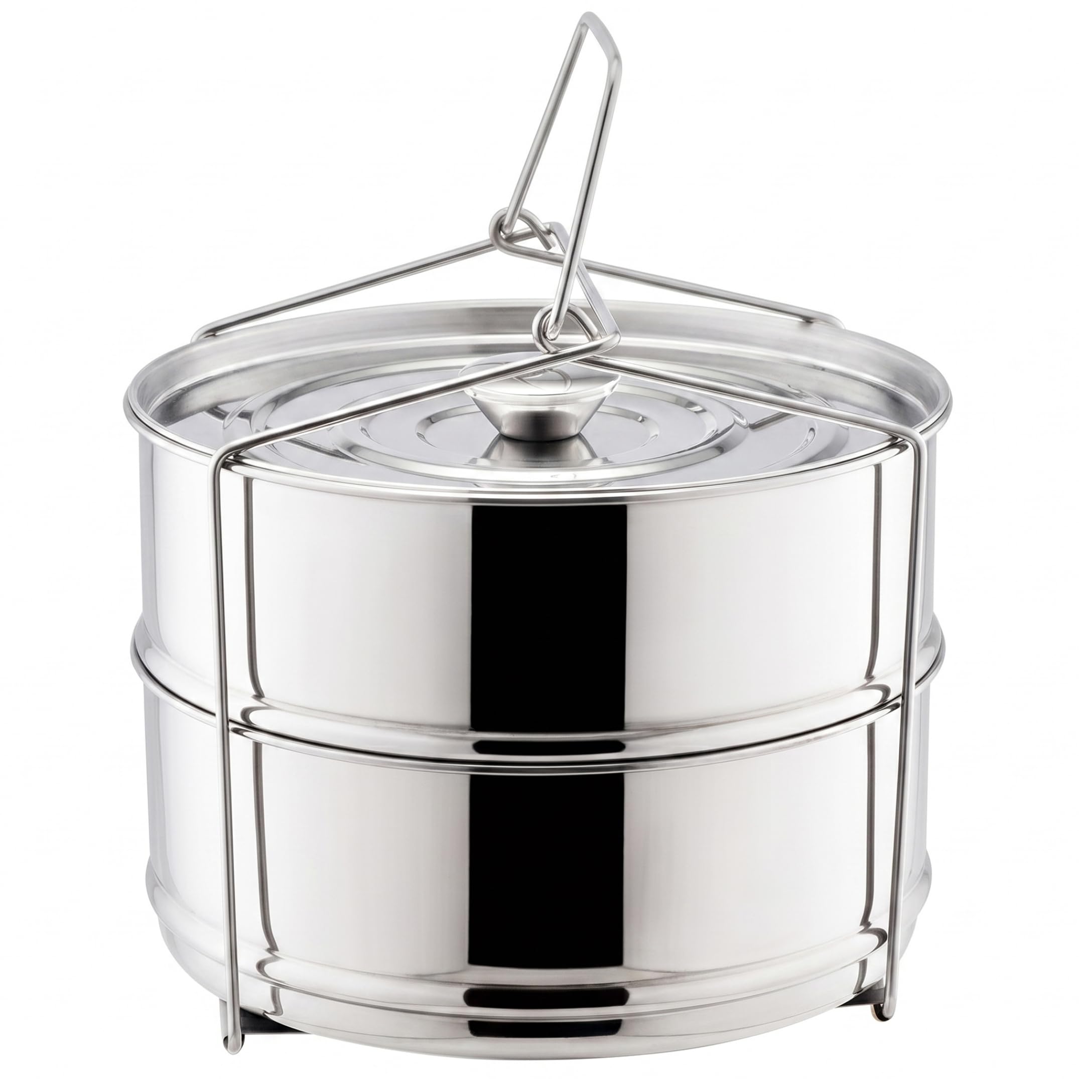 Syglawnd Pressure Cooker Accessories, 2-Tier Stainless Steam Basket with Lid & Handle Pot-in-Pot Steel Inserts Stackable Insert Pans for Vegetables, Rice, Meat or Fish, Steaming Basket