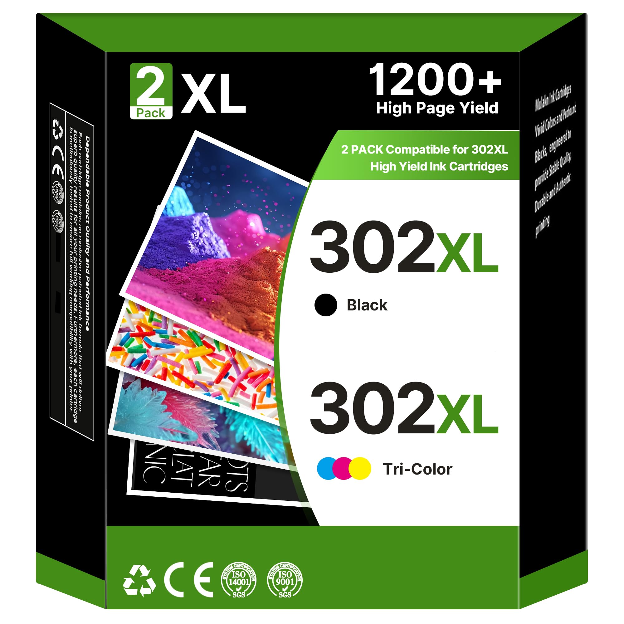 302 XL Cartucce d'inchiostro Sostituzione per HP 302 XL Nero e Colore per Envy 4520 4527 4522 4525 Officejet 3833 3830 3835 3834 4650 4652 5220 DeskJet 2130 3630 3636 Stampante (1 Nero, 1 Tri-Colore)