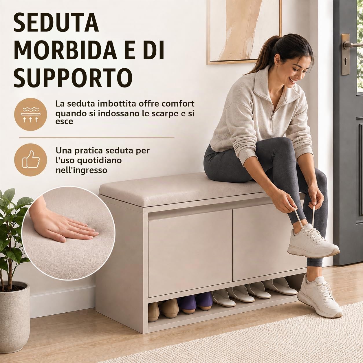 Panca Scarpiera da Ingresso con Seduta Imbottita e Ante