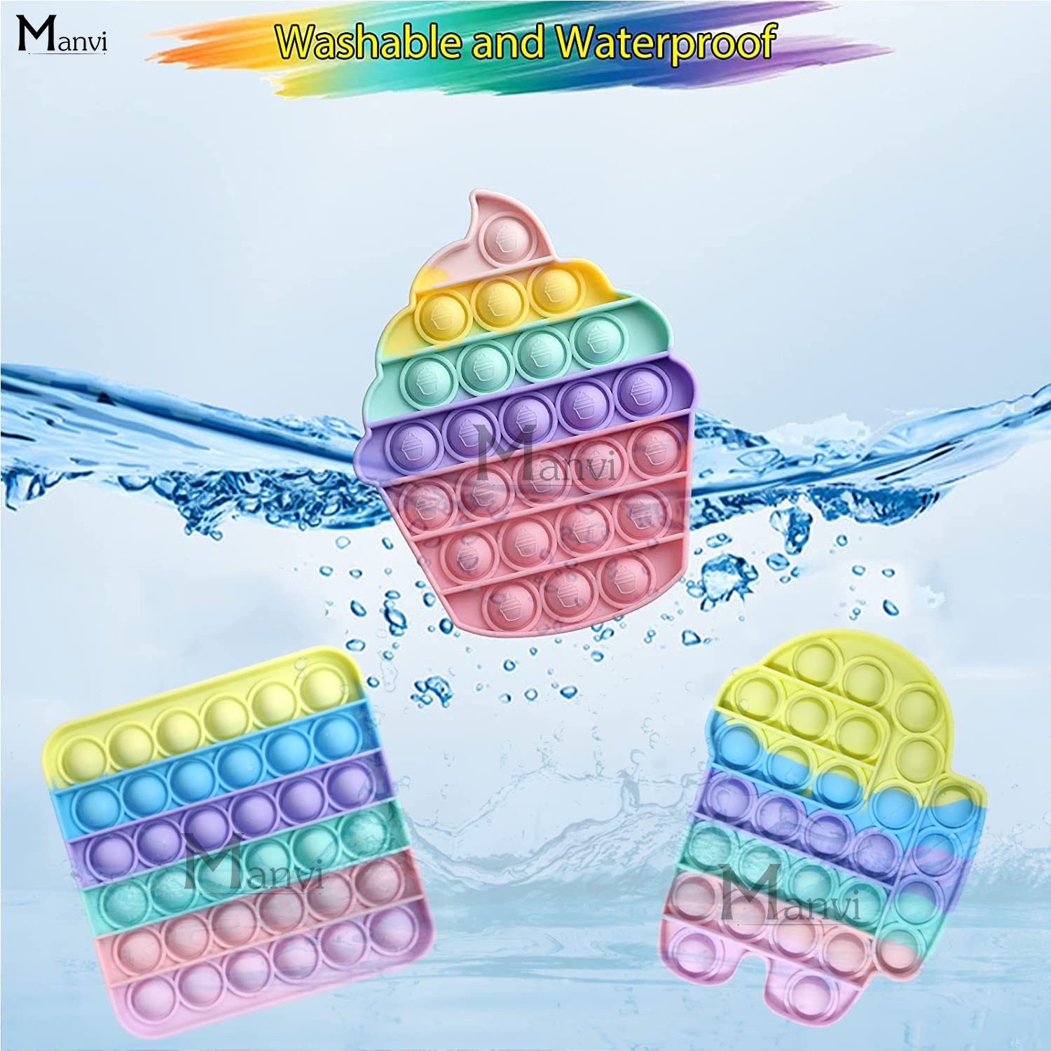 MANVI Fidget Toy for Kids, Small Pop it for Kids, Stress Relief for Adults, Different shape Popper for Kids- Multi color (Android, square, Shaker) 1