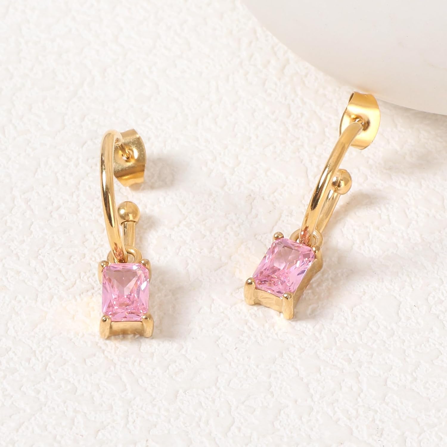 4 * 6mm Emerald-cut Birthstone Dangle Earrings for Women 18K Gold Plated Delicate CZ Earrings Pefect Birthday Gift for Female - Image 4