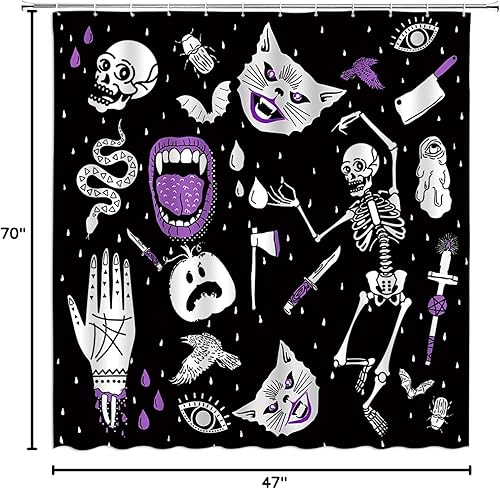 Miniatura 10 de GCTNBJL Cortina de ducha de Halloween, espeluznante alquimia bruja, tablero de ouija, murciélago, cráneo, hongo gótico, luna, estrella, bohemio,