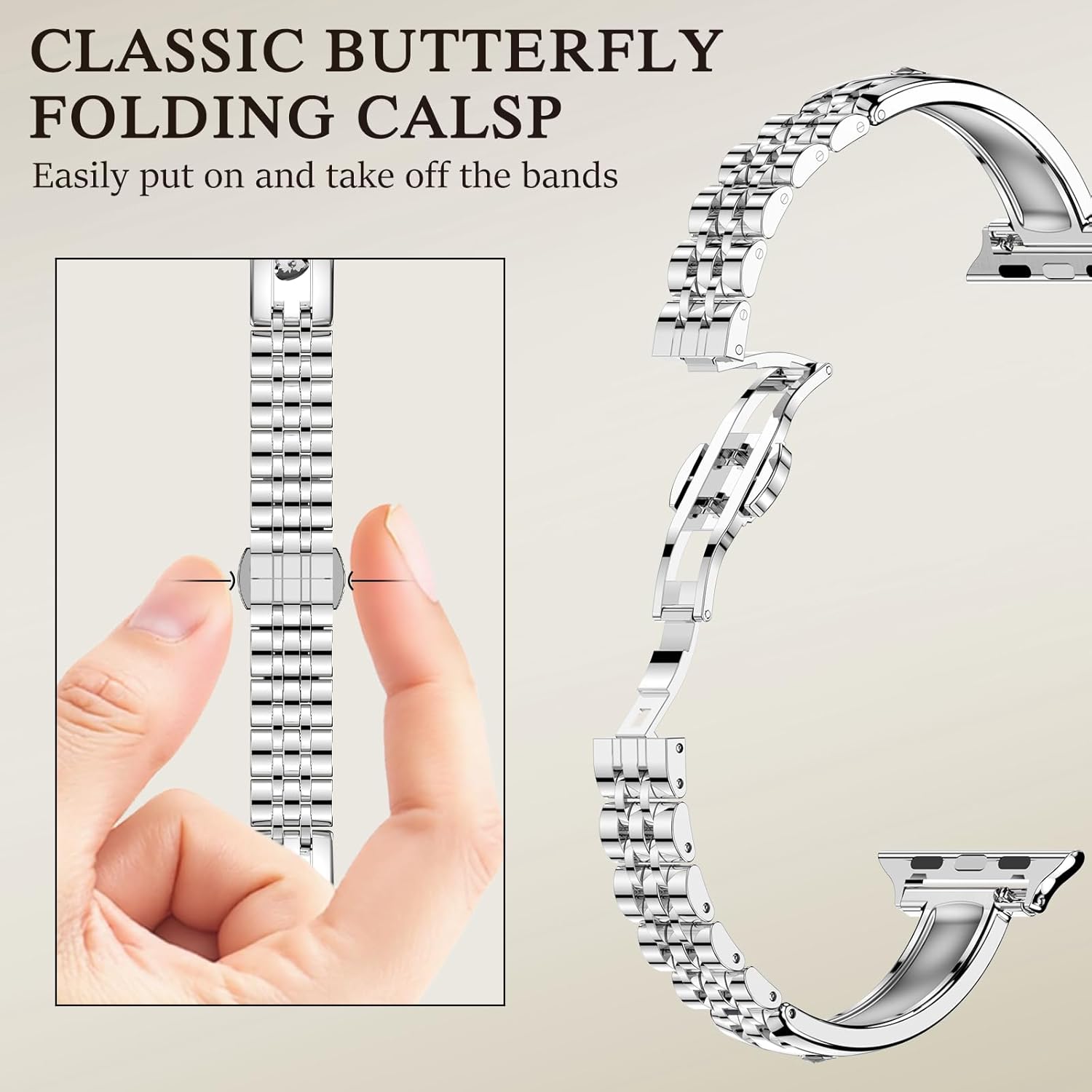 Thin Stainless Steel Bands Compatible with Apple Watch 38mm 40mm 41mm 42mm (Series 11/10) for Women, Diamond Bracelet Dressy Metal Strap for iWatch Series 9 8 7 6 5 4 3 2 1 SE3/2/1,Silver - Image 5