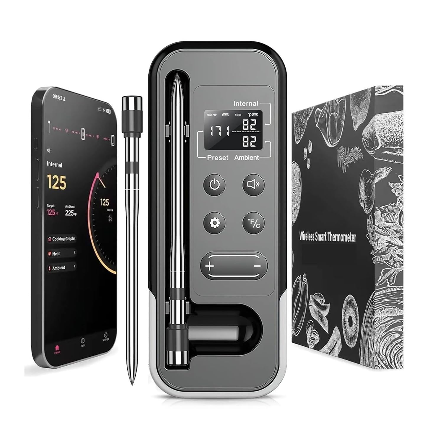 Smart Bluetooth BBQ Thermometer - Wireless Meat Probe for Cooking Every Time