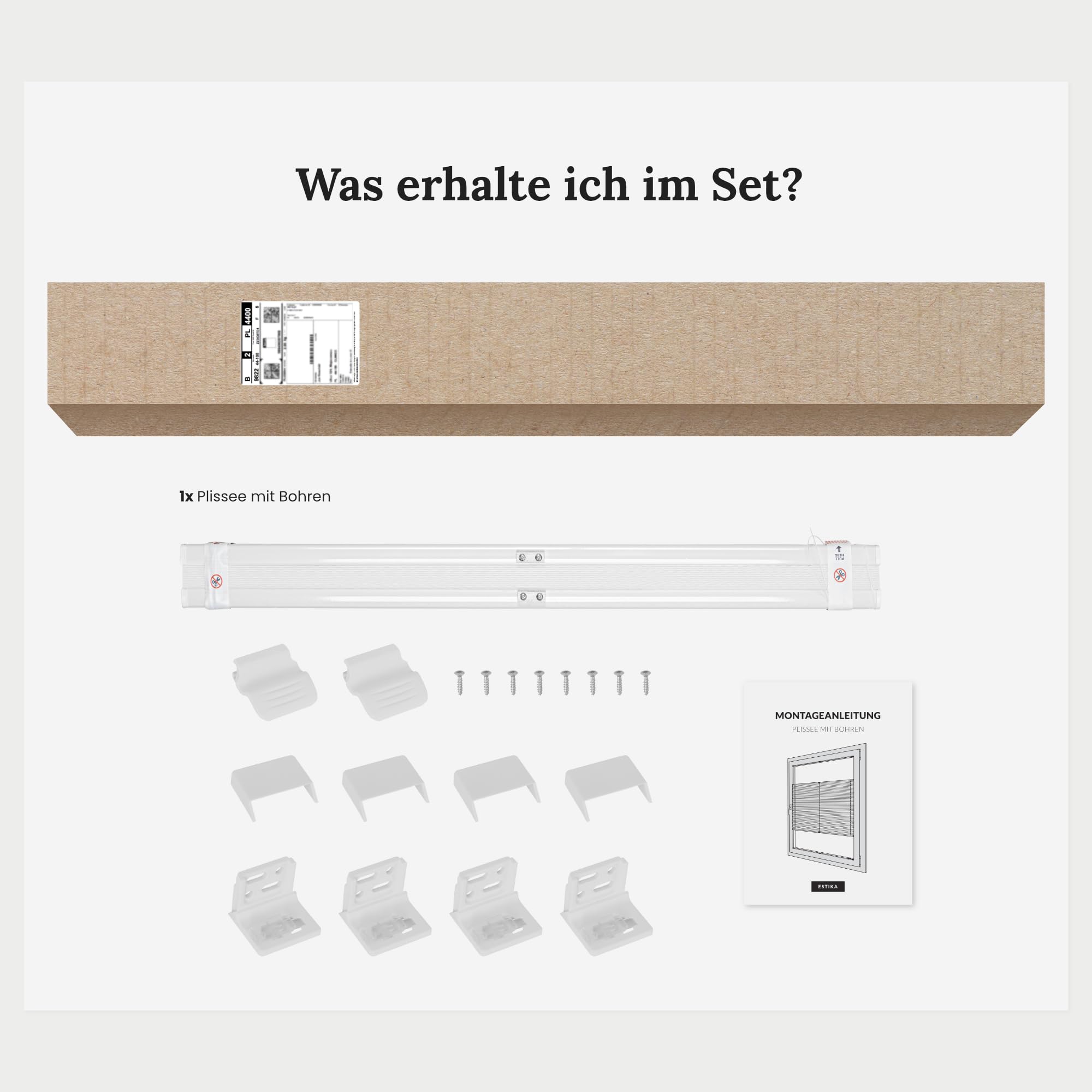 Estika Plissee mit Bohren 75 x 120 cm – Weiß – Verdunkelungsplissee zum Anschrauben für Fenster, Blickdicht, inkl. Montagezubehör