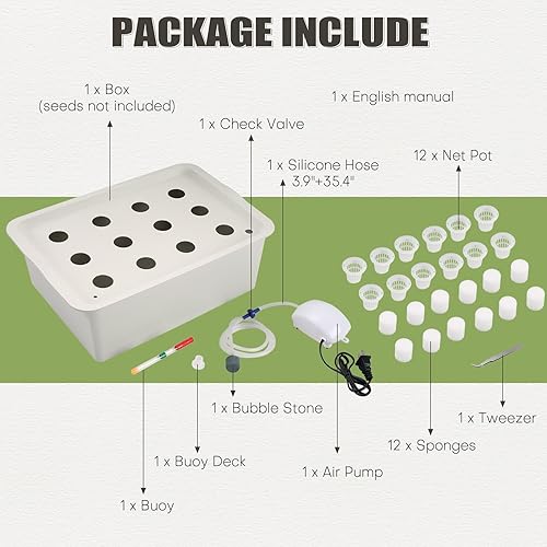 Miniatura 4 de NATGAI Kit de cultivo de sistema hidropónico con bomba de aire, 12 agujeros, caja de cultivo sin suelo, caja de jardín para hierbas, lechuga,