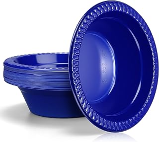30 Pack 12 oz Blue Disposable Plastic Bowls Dessert, Ice Cream, Salad, Soup Serving Cups for Party, Picnic, Food Snacks (Blue)
