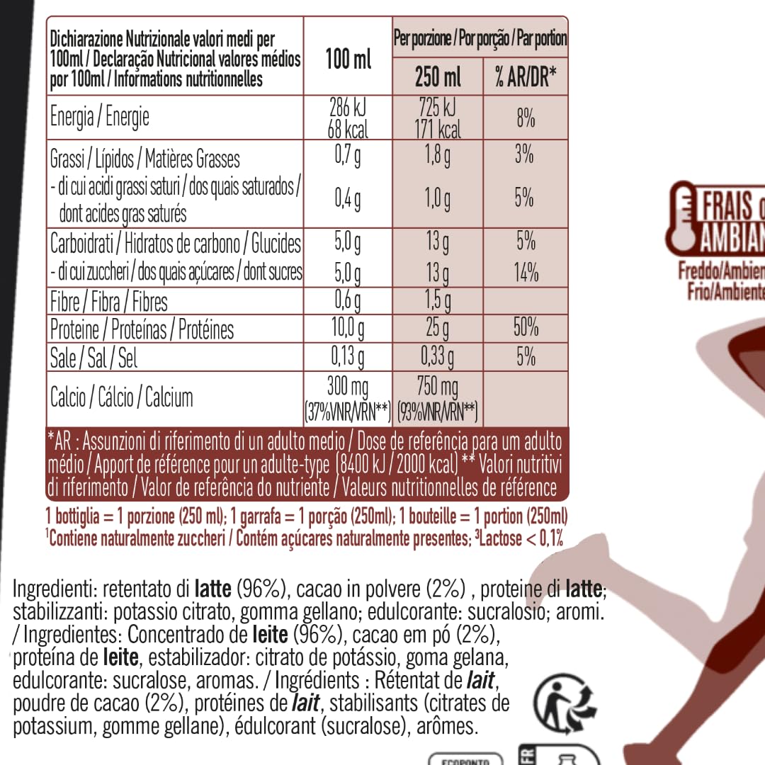 Lindahls Pro+ Drink Cioccolato, 30g di Proteine, Senza Lattosio, 6x250ml