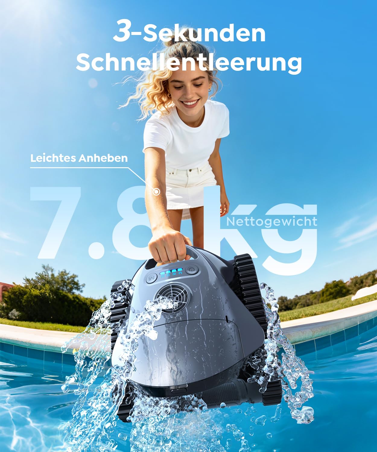 C1 Poolroboter Boden und Wand & Wasserlinie (2026 Neu) | Doppelfilterung, 180 Min. Akku, 7 Modi, App-Steuerung, bis 150 m², leichtes Entnehmen, für Süß- & Salzwasser