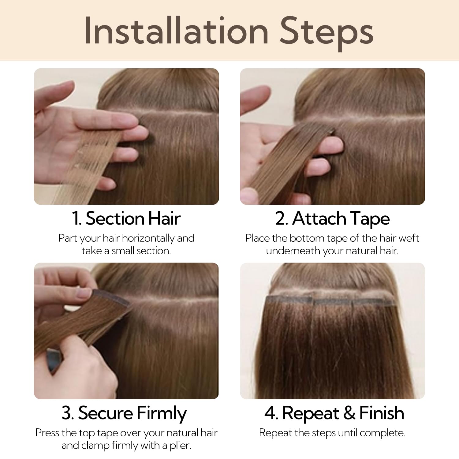 HOTBANANA Tape in Hair Extensions Veri Biadesivo Marrone Scuro 35cm 50g Remy
