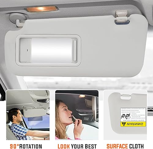 Miniatura 4 de Youxmoto Visera parasol lado izquierdo del conductor para Mazda 3 2010 2011 2012 2013, gris reemplaza # BBM2-69-320C-75, con espejo de tocador