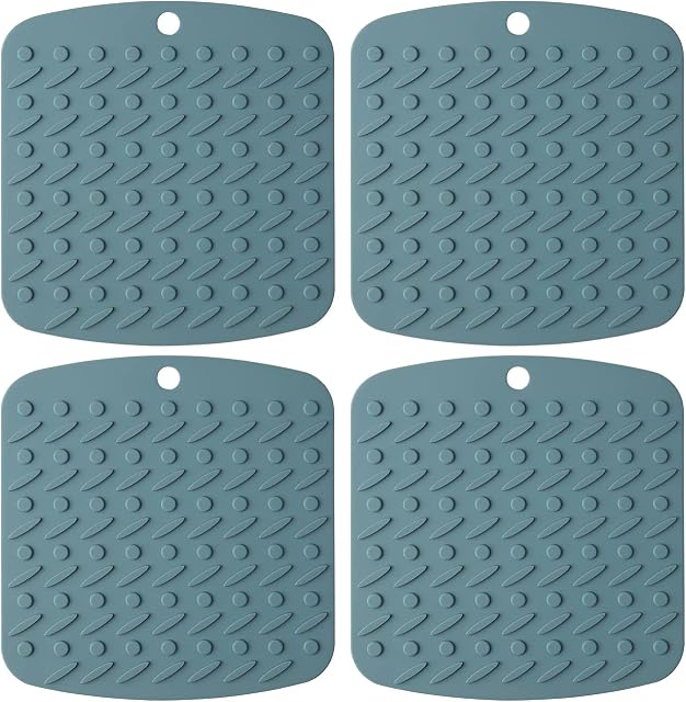 Silicone Trivet Mat, Non-Slip Silicone Table Mat Heat Resistant Mat for Spoon Holder, Oven Mitts, Placemats, Pot Holders -Blue(4 Pack)