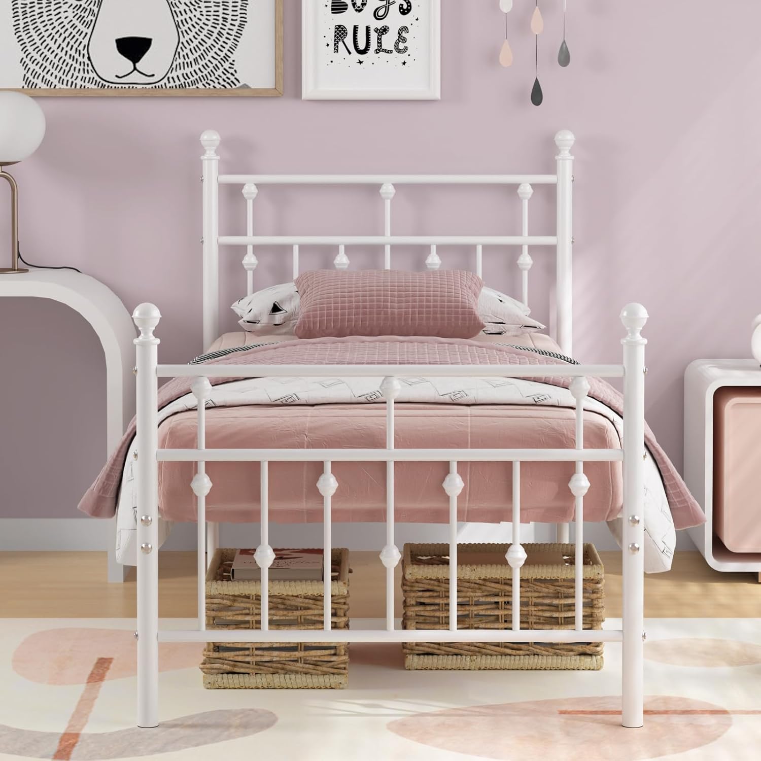 Weehom White Twin Bed Frames with Headboard and Footboard 13.77" Under Bed Storage