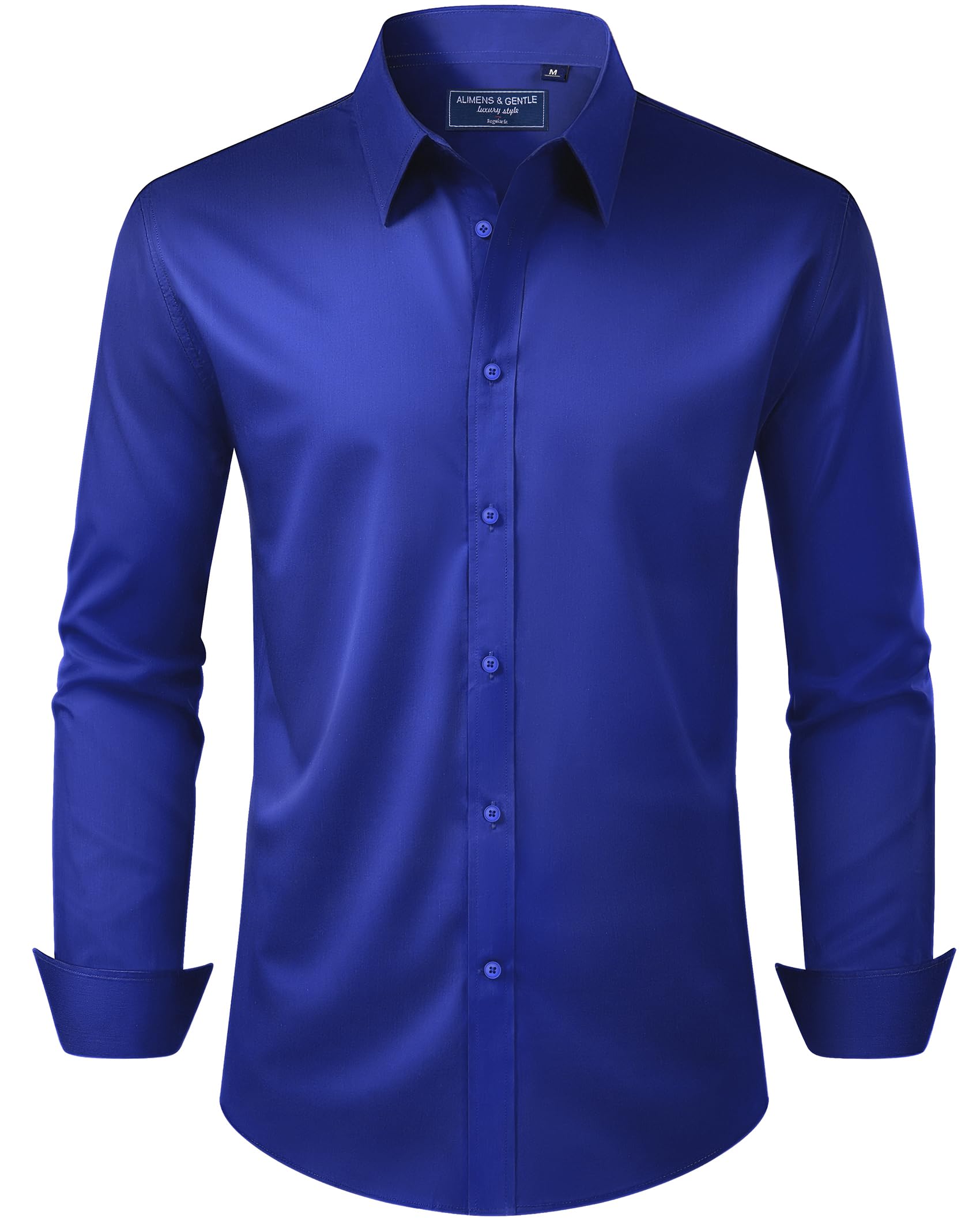 Alimens & Gentle Men's Dress Shirt Regular Fit Stretch Stain Shield Long Sleeve Solid Business Wedding Button Down Shirts, Sapphire Blue, Medium