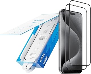 Anker 9H+ Glass for iPhone 15 Pro Max Screen Protector, Military Grade Shatterproof & Ultra Durable Screen Protector for 15 Pro Max, Tempered Glass Full Coverage Protection, Easy Installation(2-Pack)
