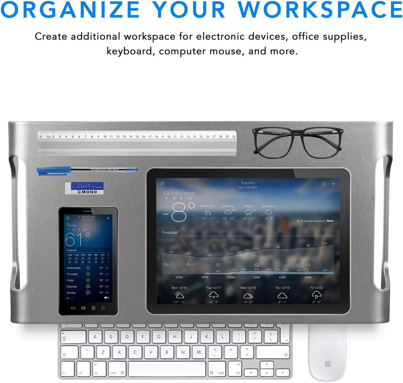 Mount-It! Aluminum 15.7" Monitor Stand for iMac - Wide Unibody Monitor Riser - Metal Monitor Stand Desktop Organizer with Keyboard Storage - Universal Desktop Monitor Riser for PC, iMac, MacBook, Laptop