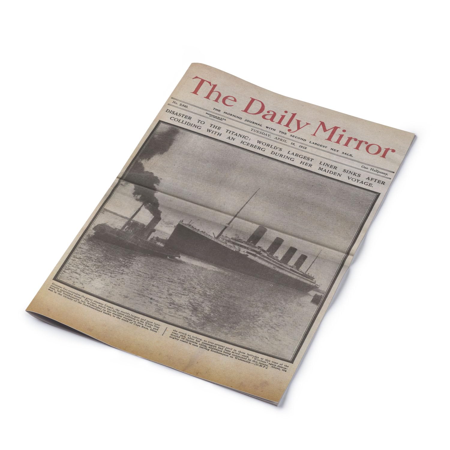 April 16th 1912 - The RMS Titanic Sinks Daily Mirror Newspaper Reproduction