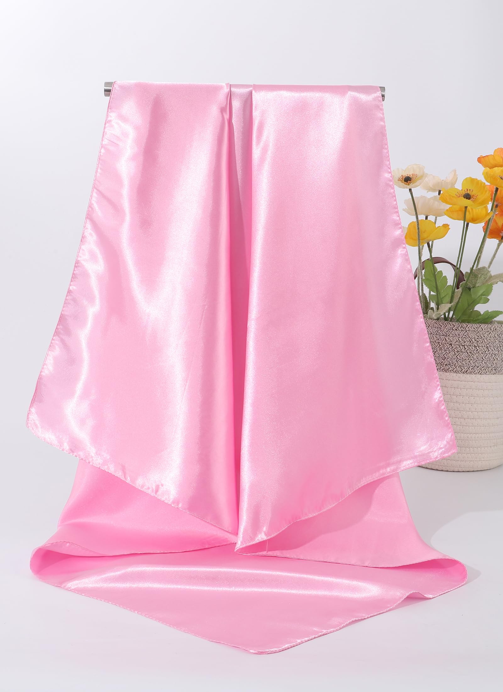 Bufanda grande de 35 pulgadas para la cabeza para mujer, bufanda de satén para la cabeza, 2 unidades, bufanda cuadrada de seda para el cabello, bufanda para el cuello, Rosa+rosa claro 6