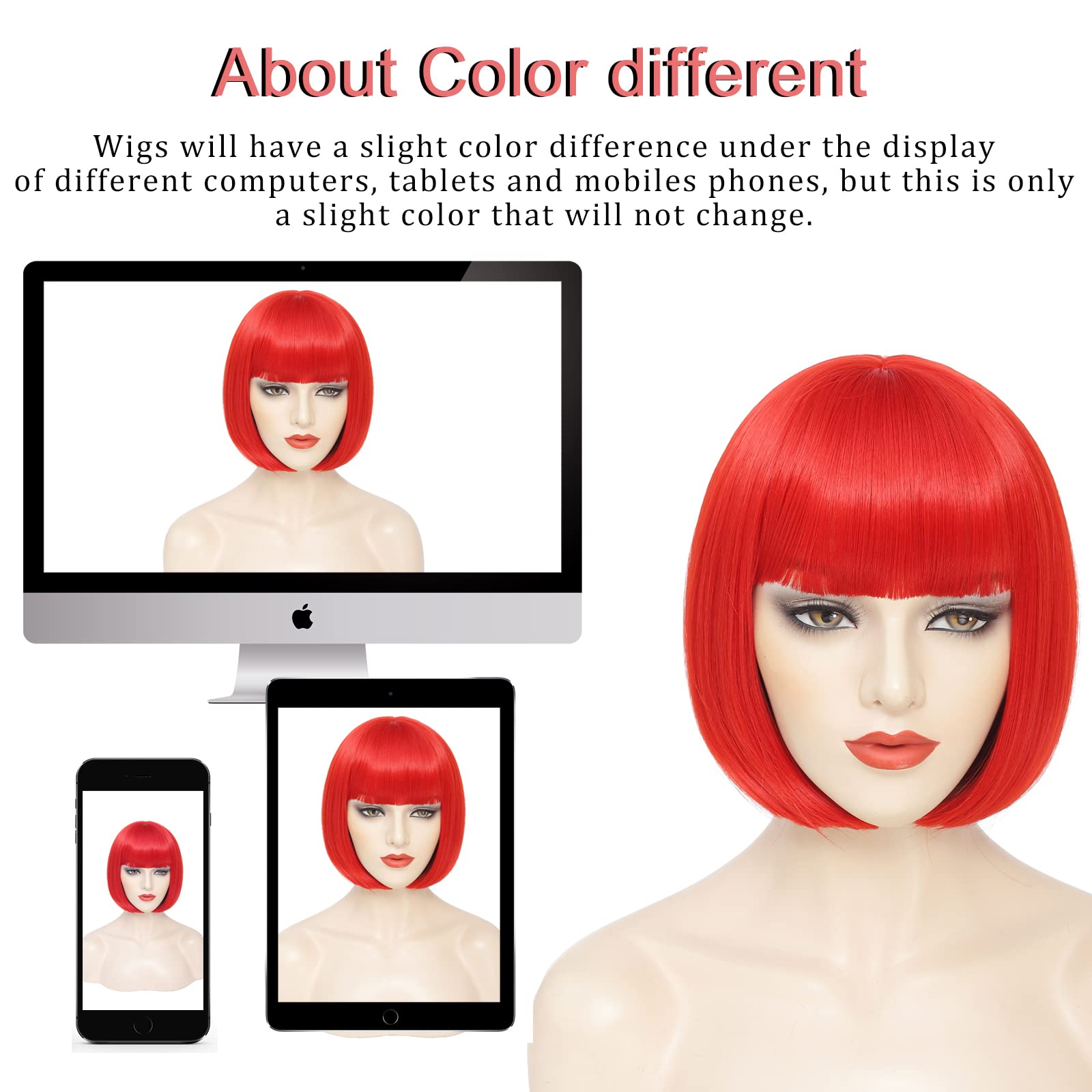 Women Red Heat Resistant Synthetic Straight Ombre Bob Wig Bangs 10 Inch Amazon.com : aHairBeauty Red Ombre Short Bob Straight  main image 3