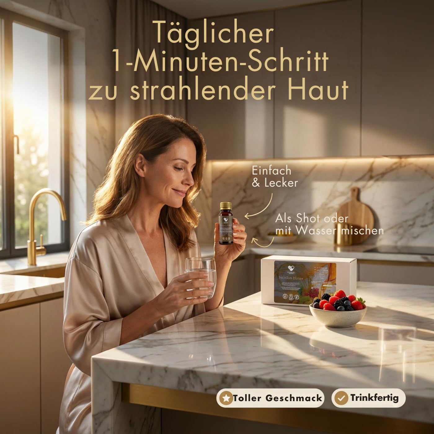 Kollagen Trinkampullen Monatsvorrat - 30 Tage hochdosierter Hyaluronsäure & Collagen Anti Aging Shot mit Q10, OPC, Biotin & Zink - Premium Kollagenhydrolysat Liquid Kur, Made in Germany