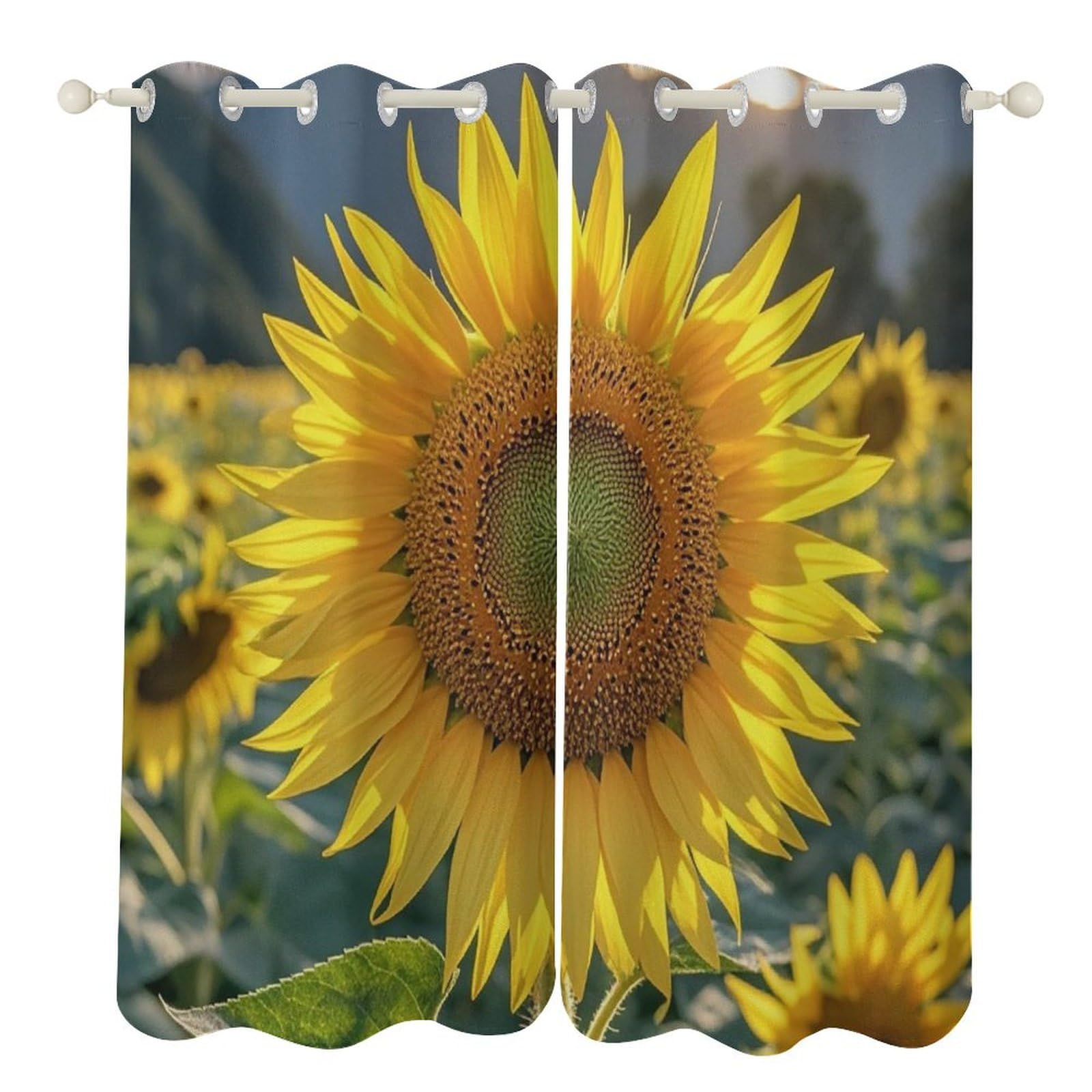 Rideaux occultants imprimés tournesol isolant thermique 132x213 cm fen&ecirc;tre