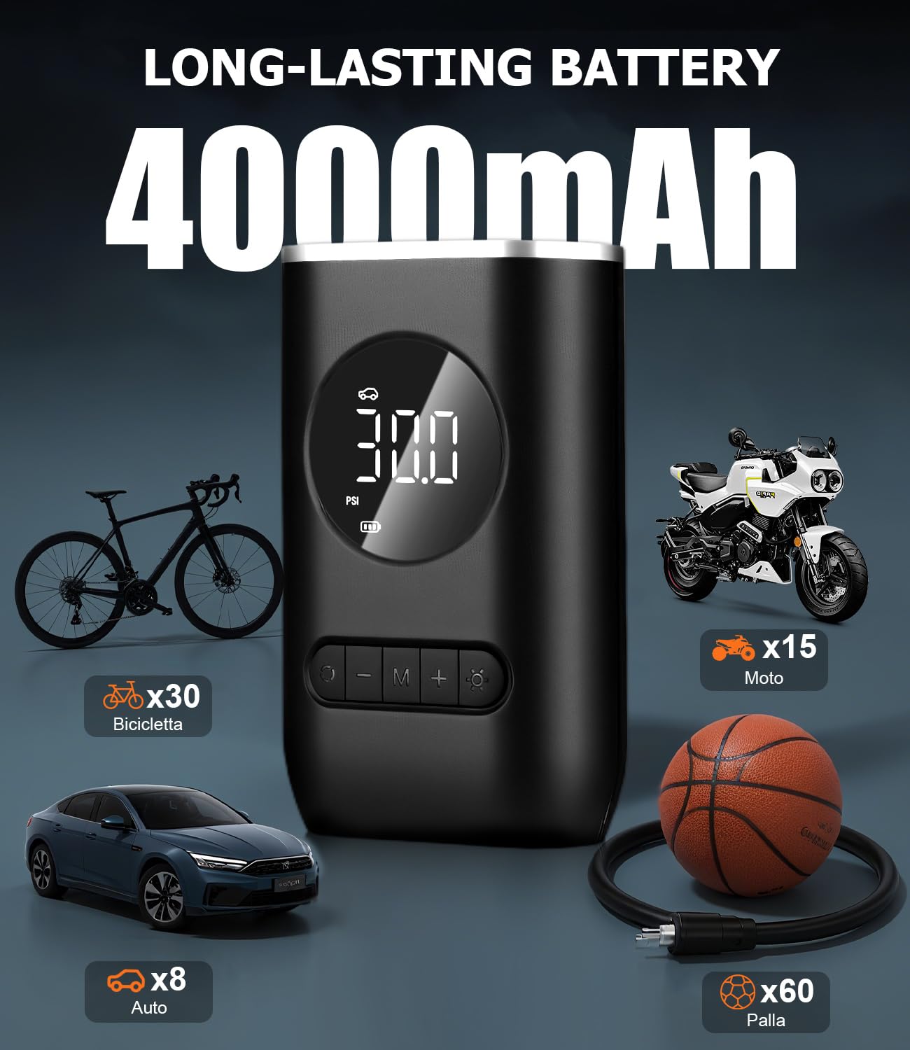 Przenośny Kompresor Powietrza, 150PSI mini przenośny kompresor samochodowy, elektryczna pompa rowerowa z światłem LED i automatycznym zatrzymaniem do samochodu, motocykla, roweru, piłki