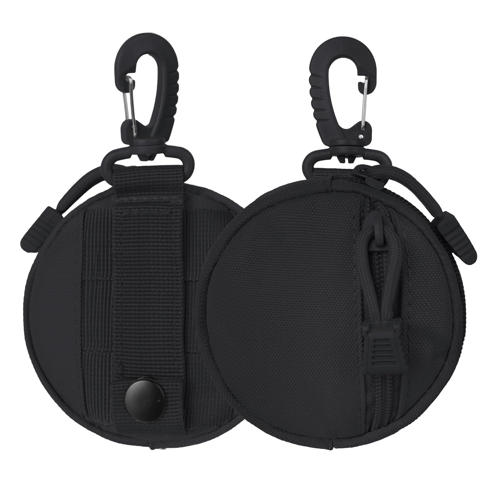 Coin Purse, Round Coin Bag with Zipper and Carabiner, Mini Backpack Style Key Chain Coin Pouch, Cash Bag Small Wallets for Man Adults (Black)