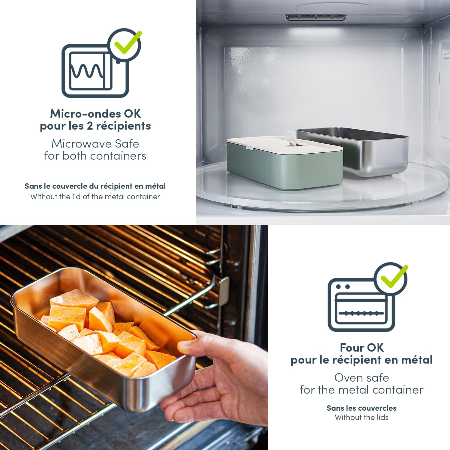 MONBENTO – Lunch Box Adulte Sense Original vert Natural – Boite Repas 1.2 L 2 Étages Métal/Plastique – Bento Inox Hermétique Compatible avec Four & Micro-Ondes – Sans BPA – Idéal pour Meal Prep/Bureau