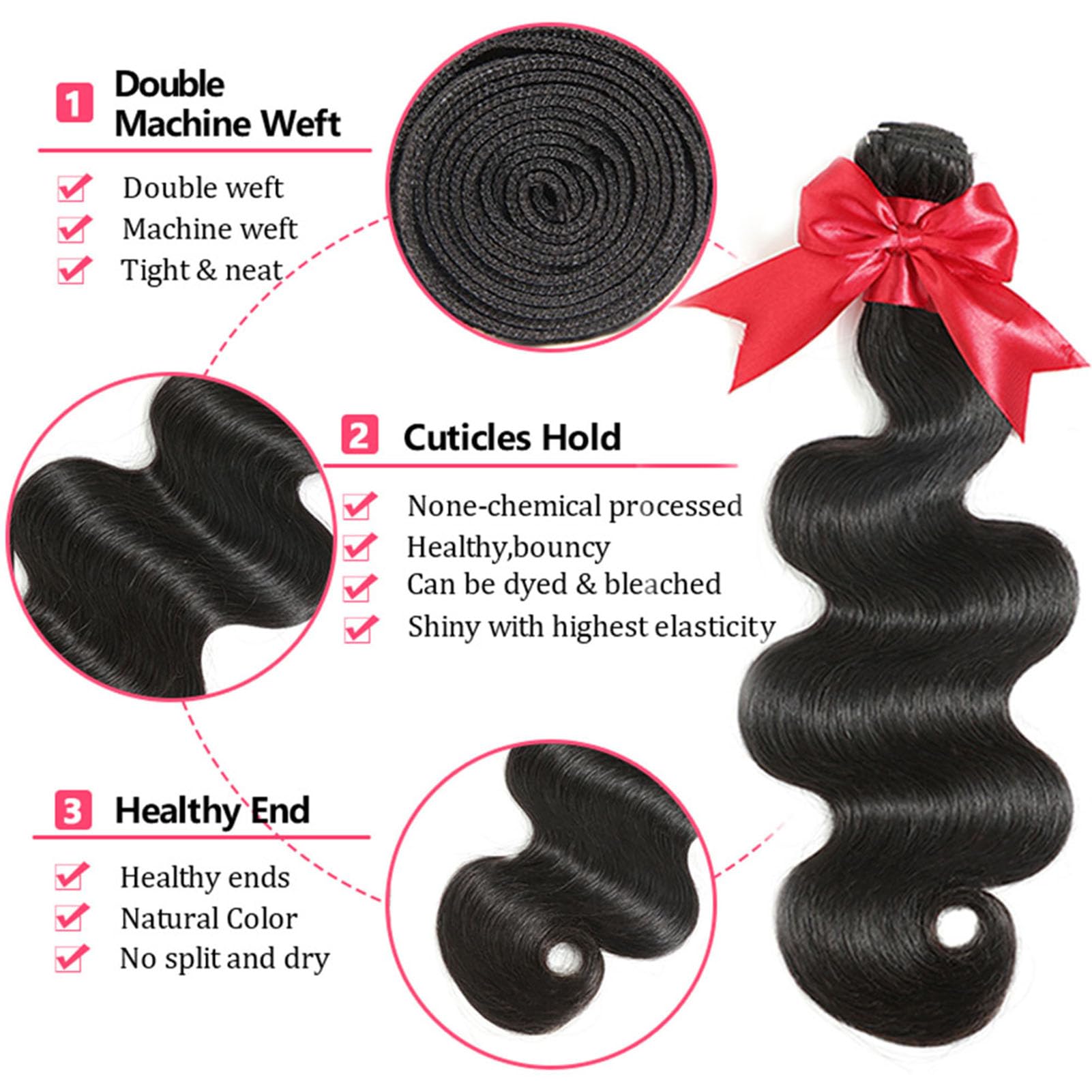 Brazilian Virgin Human Hair Body Wave Bundles with Closure