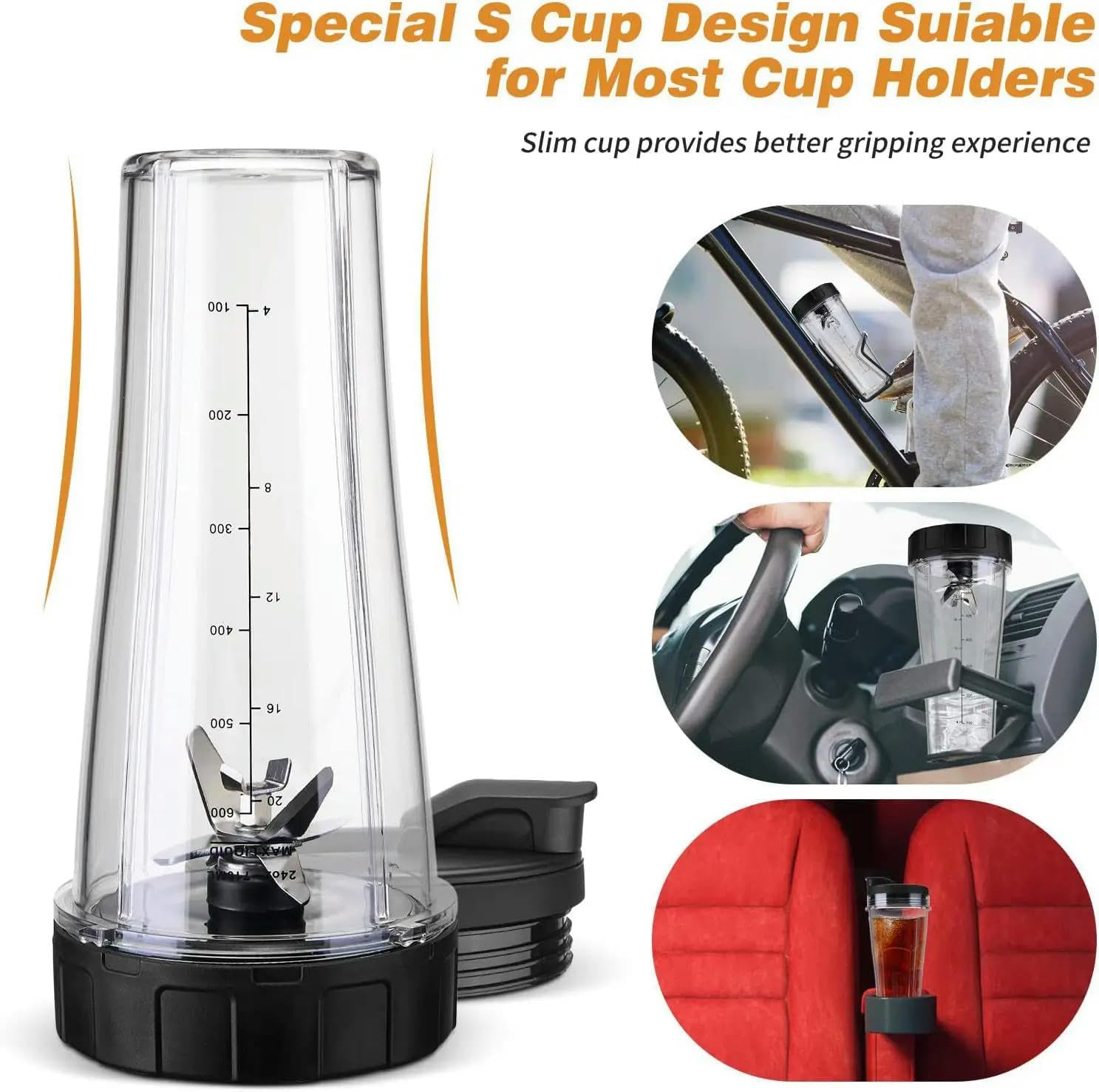Blender Replacement Parts for Ss101, 24 Oz.Slim Single-Serve Cups Kit with to-Go Lids