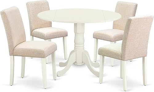 Miniatura 17 de East West Furniture DLAB5-BLK-06 - Juego de comedor de 5 piezas para 4 personas, incluye una mesa de comedor redonda con Dropleaf y 4 sillas de