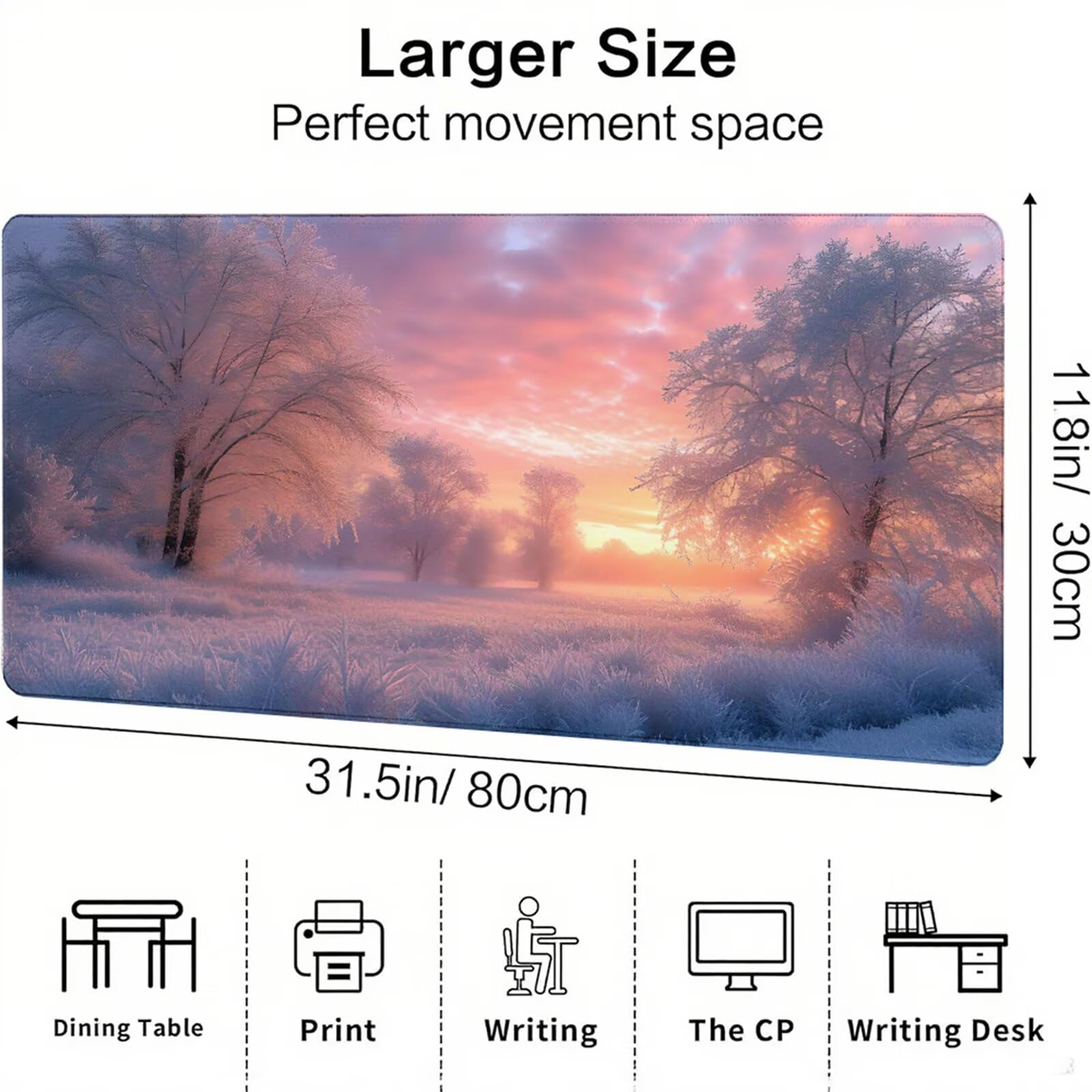 Biała podkładka pod mysz XXL 1500 x 800 x 3 mm śnieg pod ręką akcesoria biurowe antypoślizgowa gumowa podstawa i szyte krawędzie podkładka pod mysz dla graczy do biura deco, prezenty dla mężczyzn J1