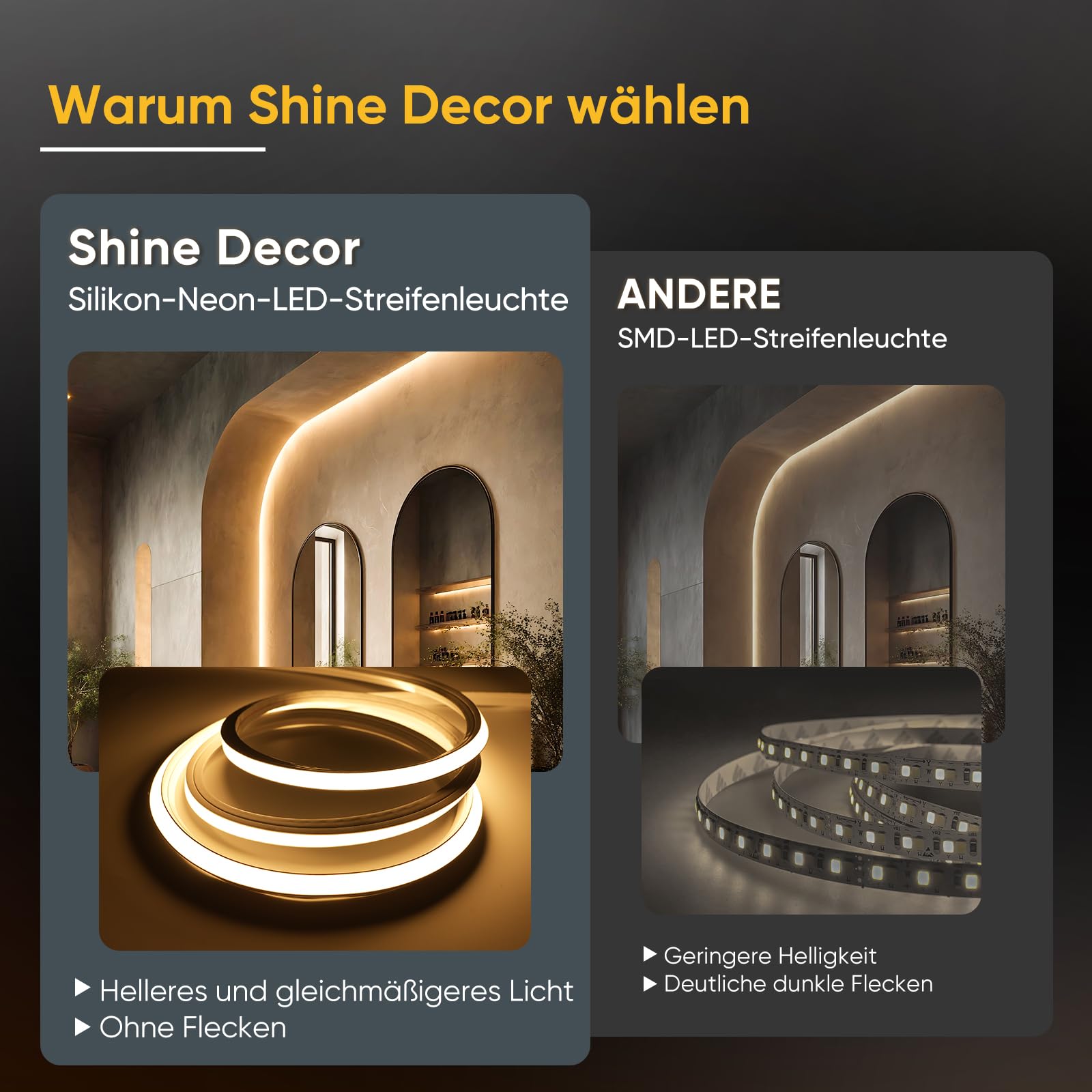 Shine Decor 3D Bend Neon LED Strip, AC 220V-240V Flexibler Neon LED Streifen, IP65 Wasserdichter Neon Lichtstreifen aus Silikonmaterial mit CE-Zertifizierung für Küche und Wohnzimmer (5M, Warmweiß)