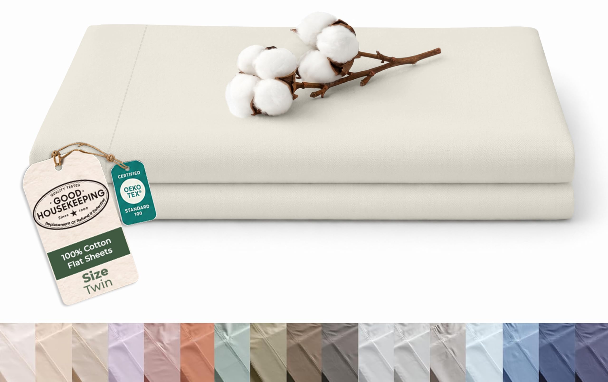 Royale Linens 100% Organic Cotton Twin Size Flat Sheet Only - Percale Top Sheets - Twin Flat Sheet Sold Separately - Lightweight &amp; Super Soft 100% Cotton Sand Bed Sheets Only (66" x 96", Sand)