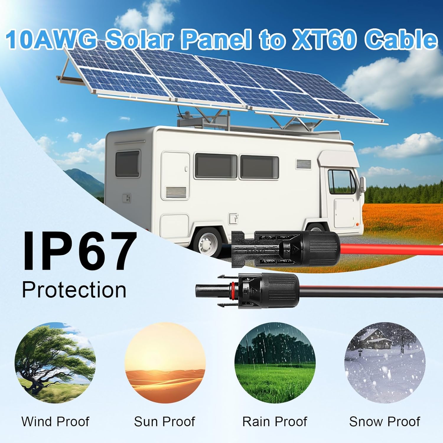 MOOKEERF Kabel solarny na XT60, 10AWG, 150 m, złącze solarne do XT60, kabel adaptera do panelu słonecznego do akumulatora, kampera, przenośna stacja zasilania, generator słoneczny, 127 m