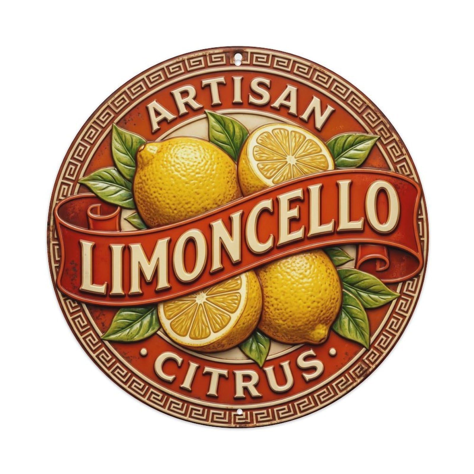 Artisan Limoncello Citrus Sign Metal Tin Sign Plaque Wall Decor for Cafe, Club Bar, Office, Home Garden Round Metal Poster 8x8Inch