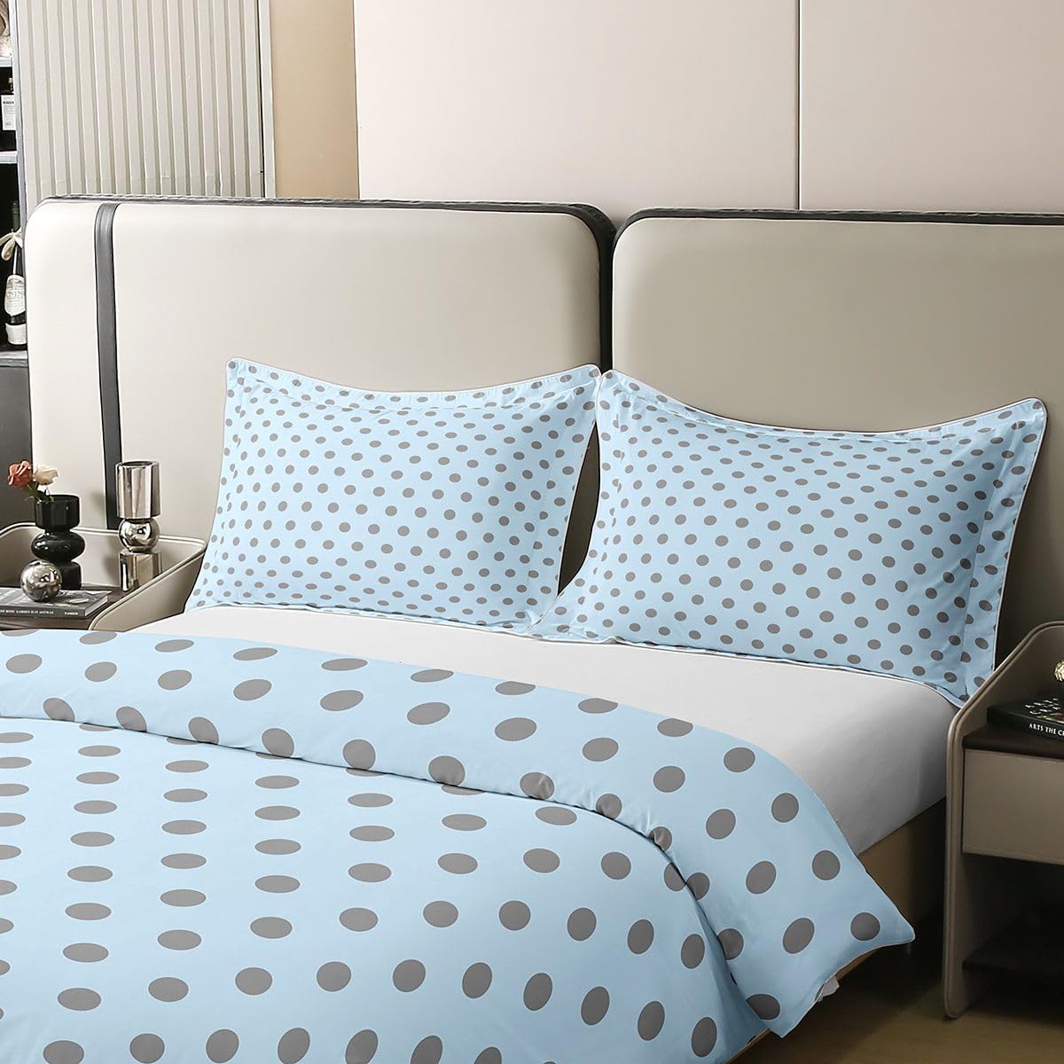 Castle Fairy Polka Dot Duvet Cover Set 100% Cotton,Blue Grey Modern Minimalist Style Bedding Set for Bedrooom Decor,Abstract Geometric Circles All Season Comforter Cover,Full Size,No Comforter