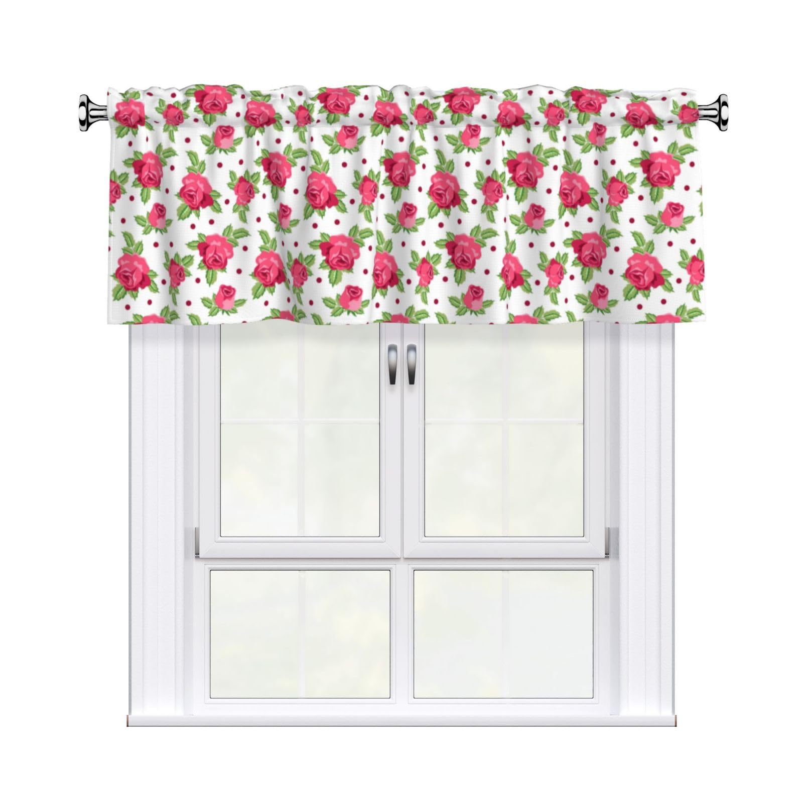 Noble Ren Dot Patterned Rose Short Curtain Valance 54x18in For Kitchen Bathroom Cafe Living Room Decoration
