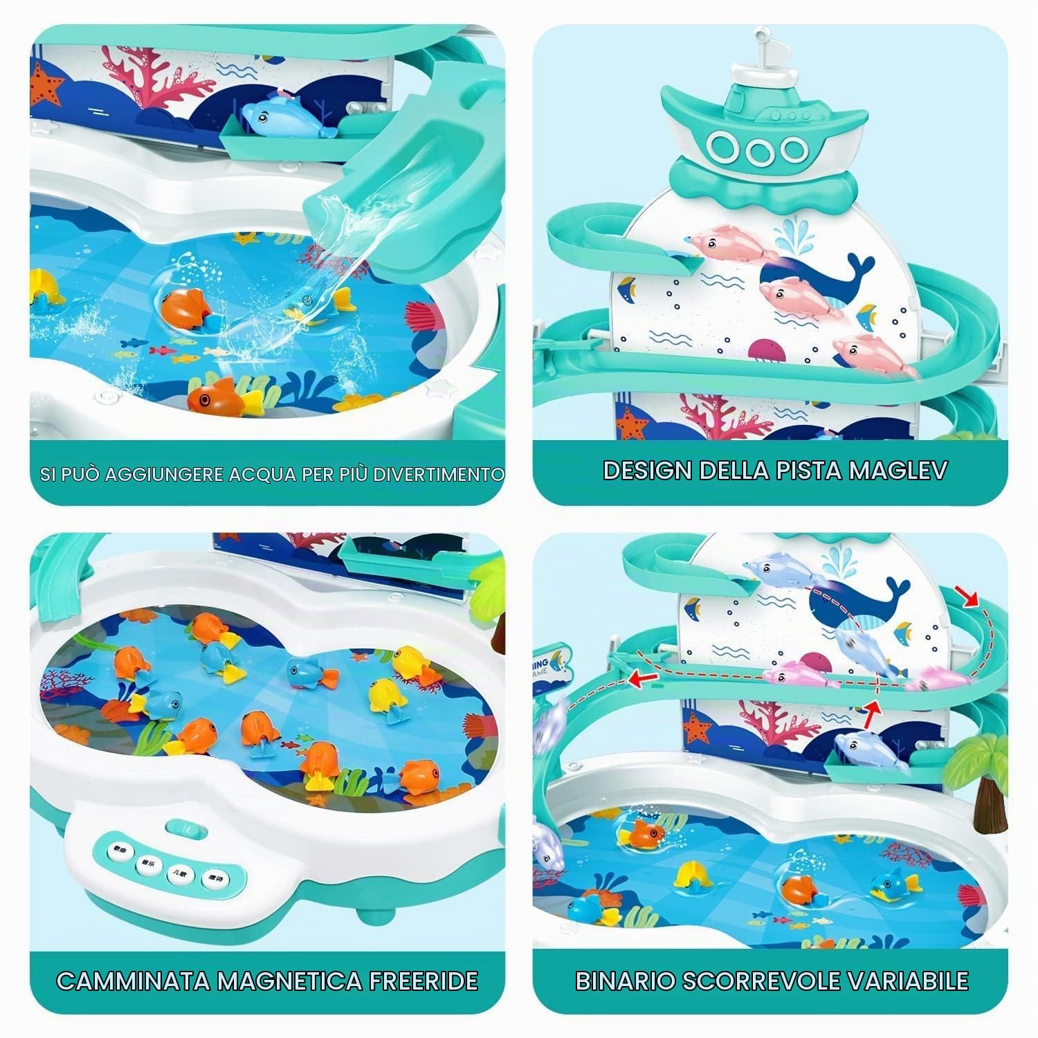 Gioco Musicale di Pesca con 2 Canne da Pesca e 10 Pesci e 3 Delfini, Musica Educativi Gioco Pesca Pesci con Pista, Gioco Interattivo per Bambini 2 3 4 Anni Regalo Bambina Bambino