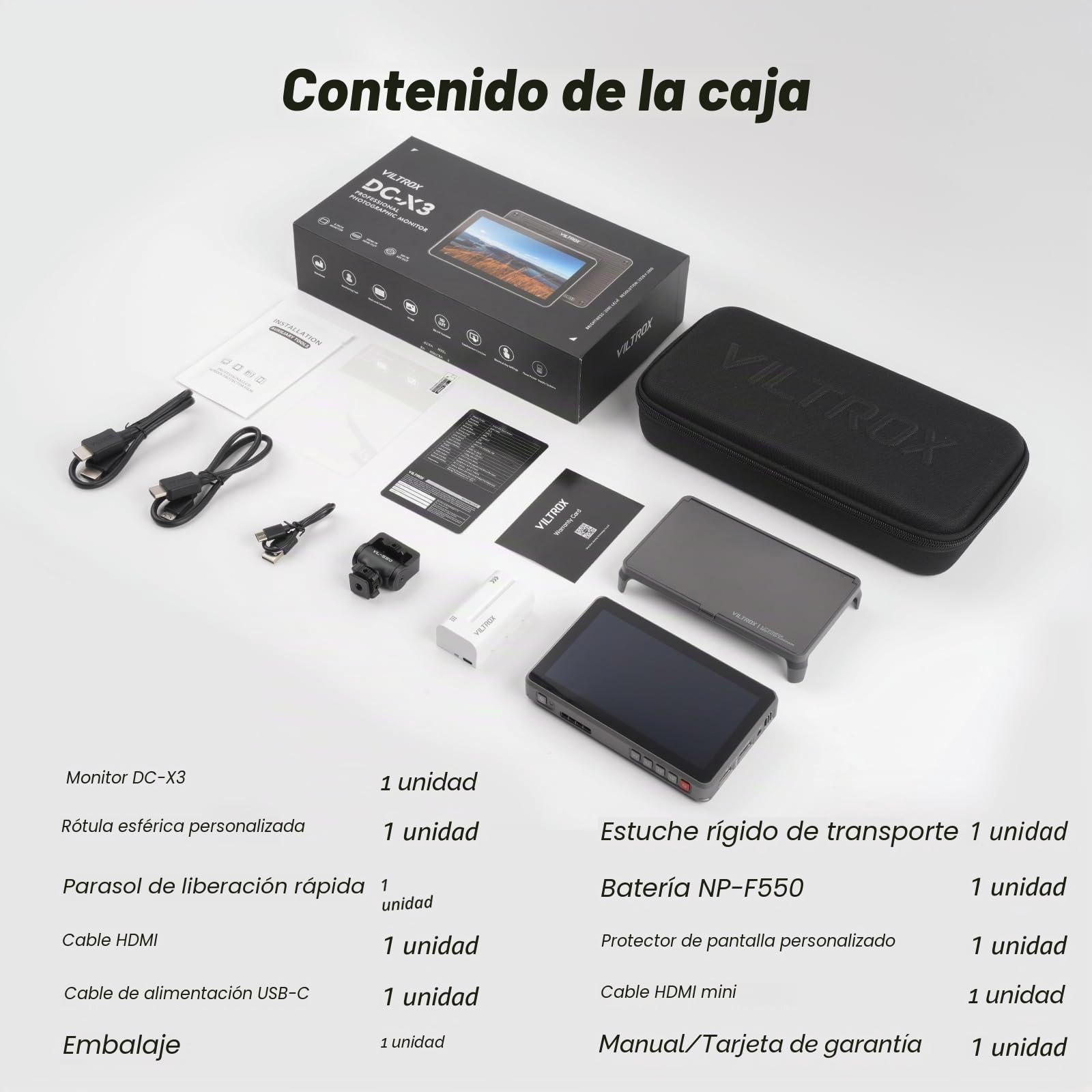 VILTROX DC-X3 DCX3 External Camera Field Monitor 4K para Cámara 6 Pulgadas 2000Nit HD Monitor Camera HDMI/3G-SDI,Full HD 1920x1080 IPS,3D LUT con Batería,Parasol para Cámaras DSLR Sony Canon Nikon