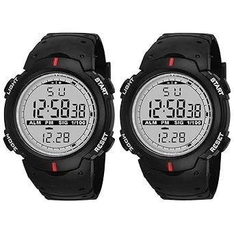 DRITON Black Strap Multi-Functions Digital Combo Watches for Boys and Mens - (Set of 2)