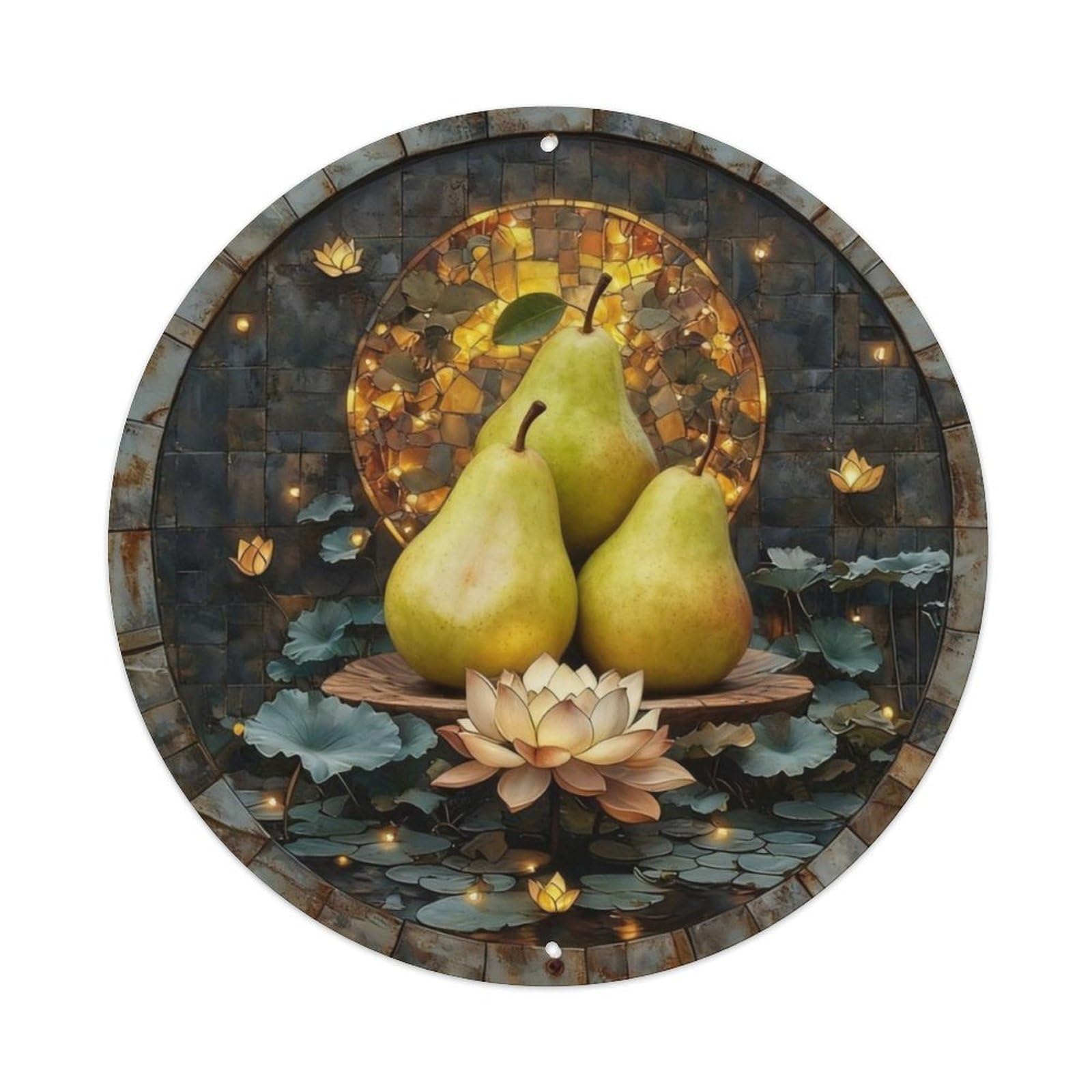Fresh Pears Wooden Platter Metal Tin Sign Plaque